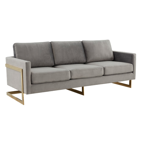Lincoln 3-Seater Sofa Upholstered in Velvet/Leather with Black/Silver/Gold Steel Base