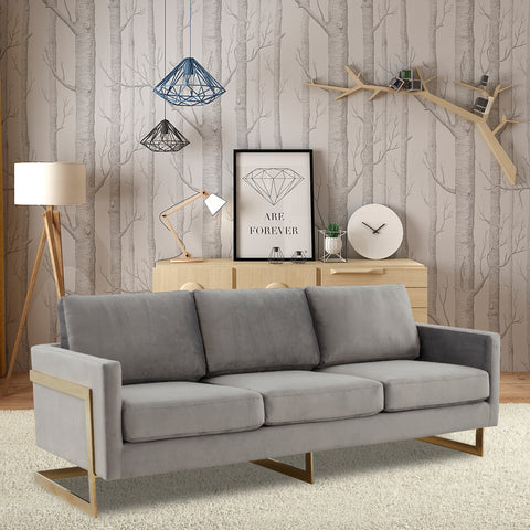 Lincoln 3-Seater Sofa Upholstered in Velvet/Leather with Black/Silver/Gold Steel Base