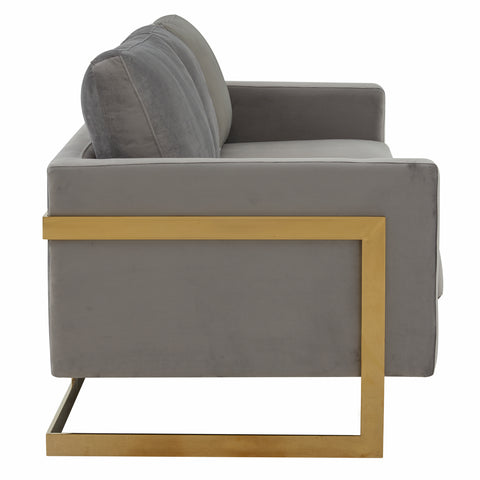 Lincoln 3-Seater Sofa Upholstered in Velvet/Leather with Black/Silver/Gold Steel Base
