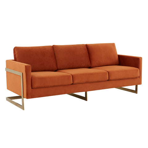 Lincoln 3-Seater Sofa Upholstered in Velvet/Leather with Black/Silver/Gold Steel Base