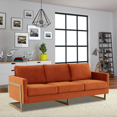 Lincoln 3-Seater Sofa Upholstered in Velvet/Leather with Black/Silver/Gold Steel Base