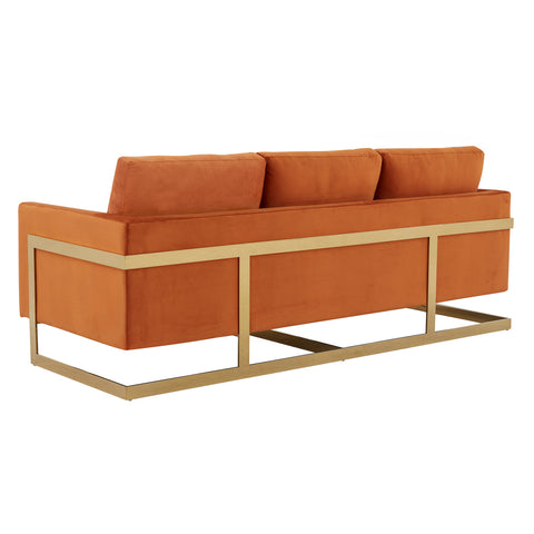 Lincoln 3-Seater Sofa Upholstered in Velvet/Leather with Black/Silver/Gold Steel Base