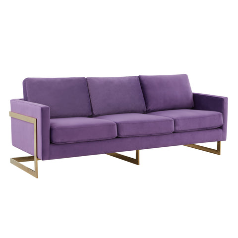 Lincoln 3-Seater Sofa Upholstered in Velvet/Leather with Black/Silver/Gold Steel Base
