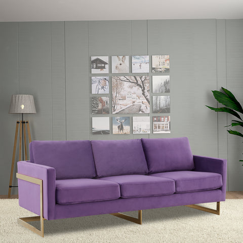 Lincoln 3-Seater Sofa Upholstered in Velvet/Leather with Black/Silver/Gold Steel Base