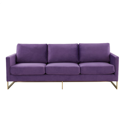 Lincoln 3-Seater Sofa Upholstered in Velvet/Leather with Black/Silver/Gold Steel Base