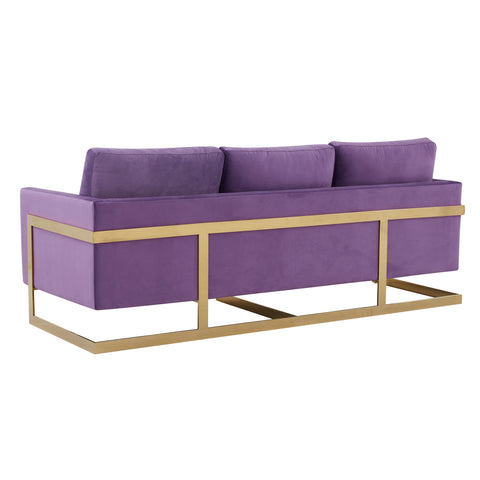 Lincoln 3-Seater Sofa Upholstered in Velvet/Leather with Black/Silver/Gold Steel Base