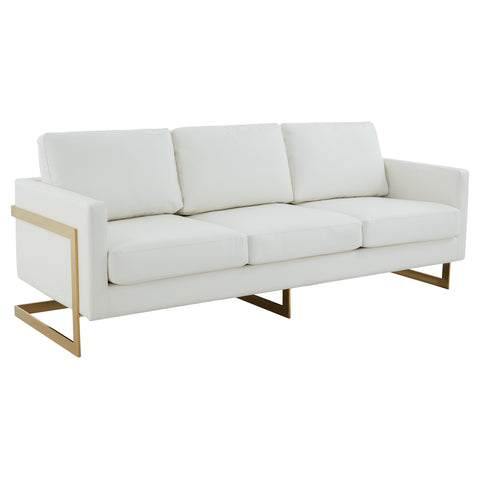 Lincoln 3-Seater Sofa Upholstered in Velvet/Leather with Black/Silver/Gold Steel Base