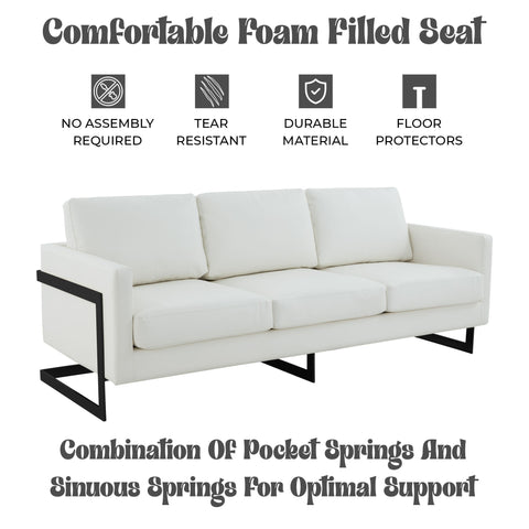 Lincoln 3-Seater Sofa Upholstered in Velvet/Leather with Black/Silver/Gold Steel Base