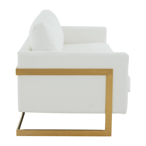 Lincoln 3-Seater Sofa Upholstered in Velvet/Leather with Black/Silver/Gold Steel Base