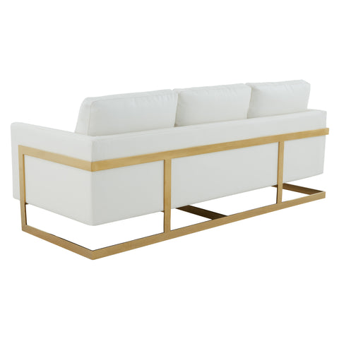 Lincoln 3-Seater Sofa Upholstered in Velvet/Leather with Black/Silver/Gold Steel Base