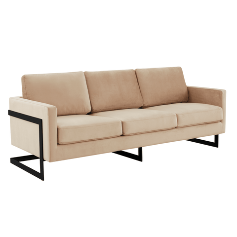 Lincoln 3-Seater Sofa Upholstered in Velvet/Leather with Black/Silver/Gold Steel Base