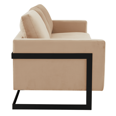 Lincoln 3-Seater Sofa Upholstered in Velvet/Leather with Black/Silver/Gold Steel Base