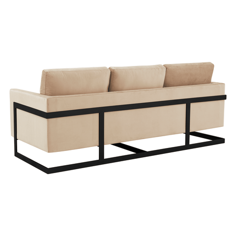 Lincoln 3-Seater Sofa Upholstered in Velvet/Leather with Black/Silver/Gold Steel Base