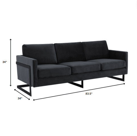 Lincoln 3-Seater Sofa Upholstered in Velvet/Leather with Black/Silver/Gold Steel Base