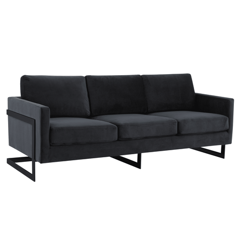 Lincoln 3-Seater Sofa Upholstered in Velvet/Leather with Black/Silver/Gold Steel Base