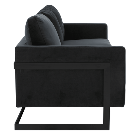 Lincoln 3-Seater Sofa Upholstered in Velvet/Leather with Black/Silver/Gold Steel Base
