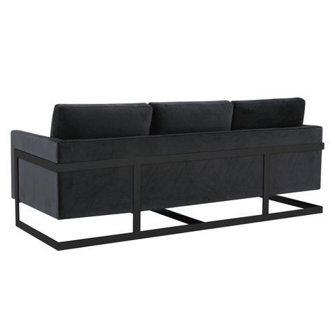 Lincoln 3-Seater Sofa Upholstered in Velvet/Leather with Black/Silver/Gold Steel Base