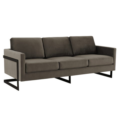 Lincoln 3-Seater Sofa Upholstered in Velvet/Leather with Black/Silver/Gold Steel Base