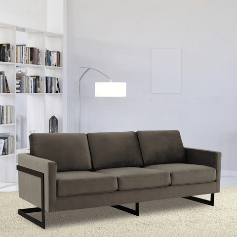 Lincoln 3-Seater Sofa Upholstered in Velvet/Leather with Black/Silver/Gold Steel Base