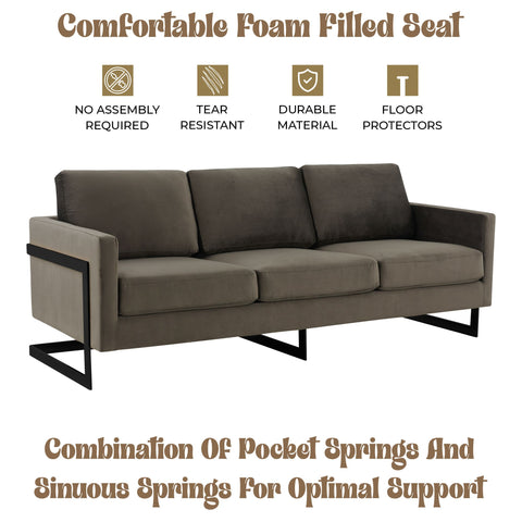 Lincoln 3-Seater Sofa Upholstered in Velvet/Leather with Black/Silver/Gold Steel Base