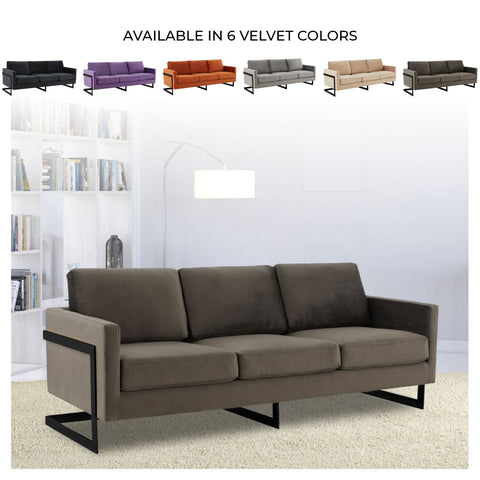 Lincoln 3-Seater Sofa Upholstered in Velvet/Leather with Black/Silver/Gold Steel Base