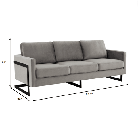 Lincoln 3-Seater Sofa Upholstered in Velvet/Leather with Black/Silver/Gold Steel Base