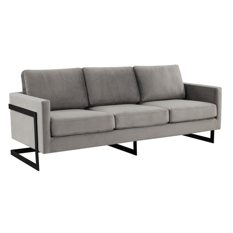 Lincoln 3-Seater Sofa Upholstered in Velvet/Leather with Black/Silver/Gold Steel Base
