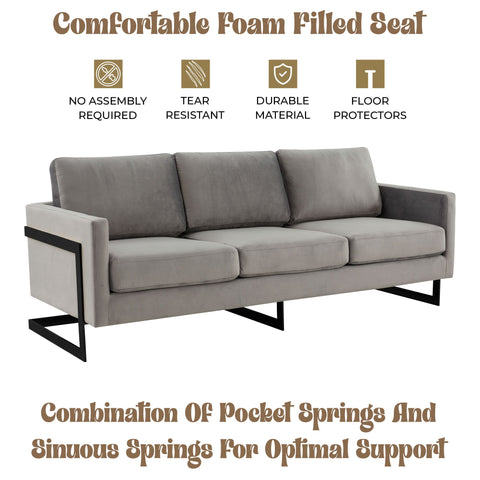 Lincoln 3-Seater Sofa Upholstered in Velvet/Leather with Black/Silver/Gold Steel Base