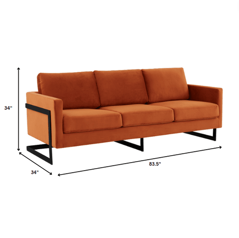 Lincoln 3-Seater Sofa Upholstered in Velvet/Leather with Black/Silver/Gold Steel Base