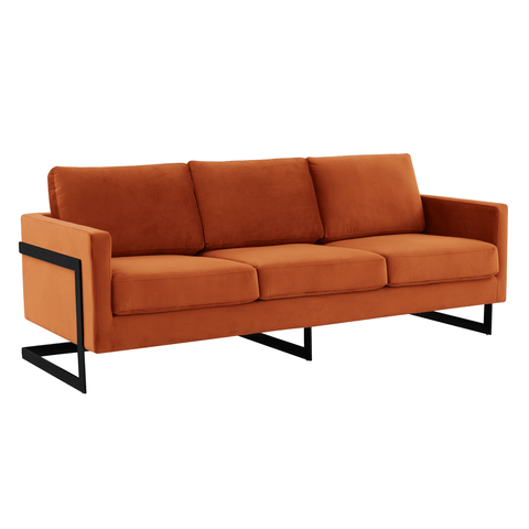 Lincoln 3-Seater Sofa Upholstered in Velvet/Leather with Black/Silver/Gold Steel Base