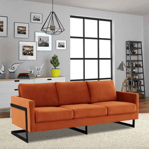 Lincoln 3-Seater Sofa Upholstered in Velvet/Leather with Black/Silver/Gold Steel Base