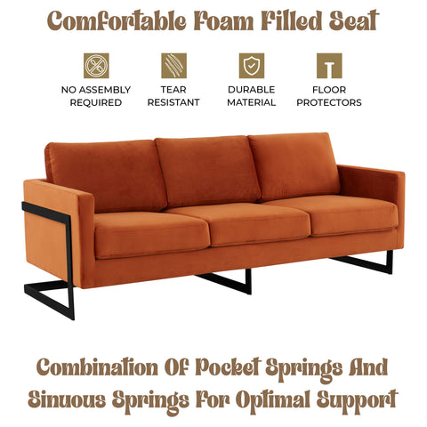 Lincoln 3-Seater Sofa Upholstered in Velvet/Leather with Black/Silver/Gold Steel Base