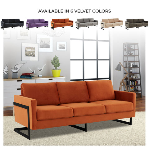 Lincoln 3-Seater Sofa Upholstered in Velvet/Leather with Black/Silver/Gold Steel Base