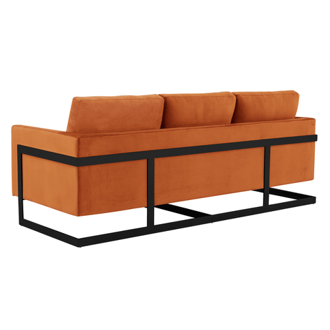 Lincoln 3-Seater Sofa Upholstered in Velvet/Leather with Black/Silver/Gold Steel Base