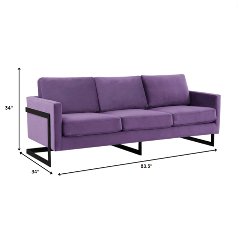 Lincoln 3-Seater Sofa Upholstered in Velvet/Leather with Black/Silver/Gold Steel Base