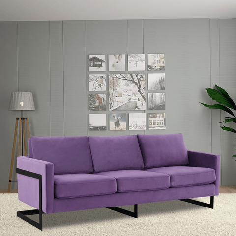 Lincoln 3-Seater Sofa Upholstered in Velvet/Leather with Black/Silver/Gold Steel Base