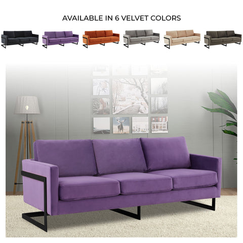 Lincoln 3-Seater Sofa Upholstered in Velvet/Leather with Black/Silver/Gold Steel Base