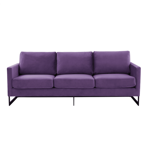 Lincoln 3-Seater Sofa Upholstered in Velvet/Leather with Black/Silver/Gold Steel Base