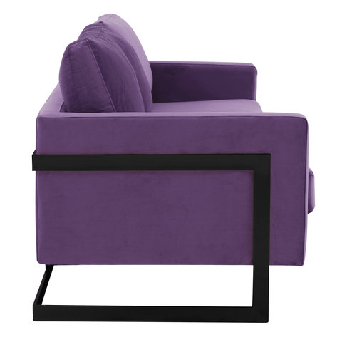 Lincoln 3-Seater Sofa Upholstered in Velvet/Leather with Black/Silver/Gold Steel Base