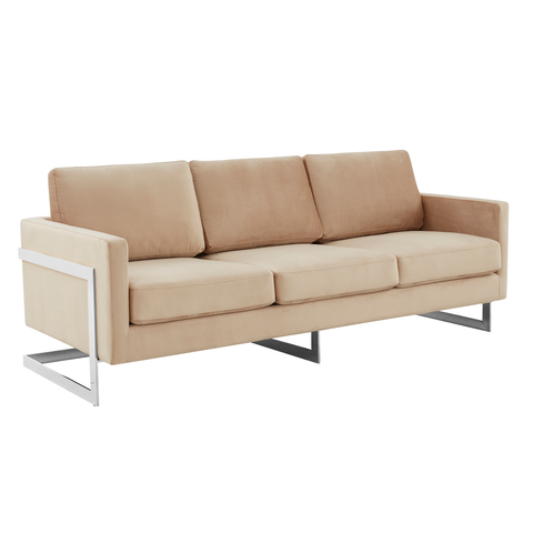 Lincoln 3-Seater Sofa Upholstered in Velvet/Leather with Black/Silver/Gold Steel Base