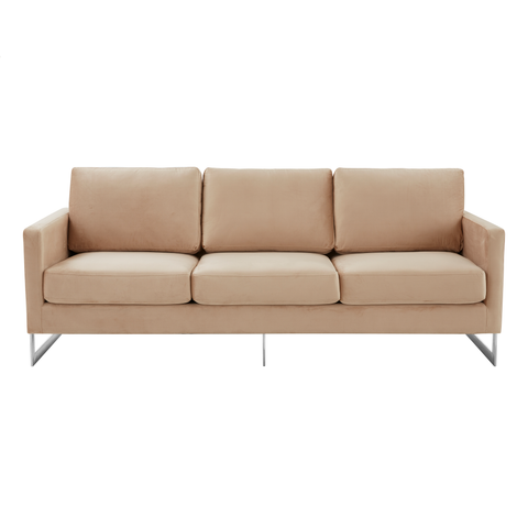 Lincoln 3-Seater Sofa Upholstered in Velvet/Leather with Black/Silver/Gold Steel Base