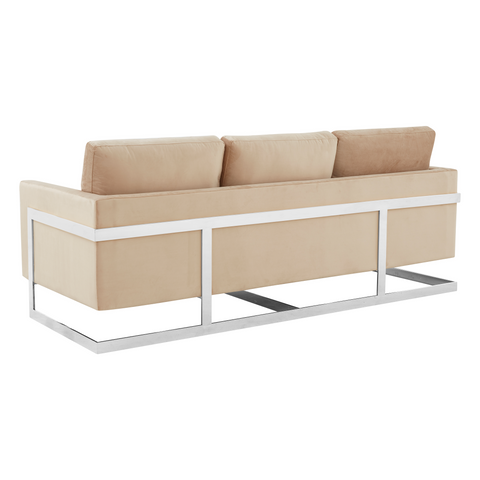 Lincoln 3-Seater Sofa Upholstered in Velvet/Leather with Black/Silver/Gold Steel Base