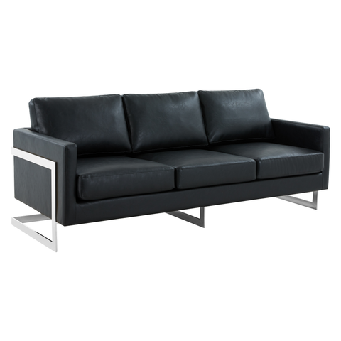 Lincoln 3-Seater Sofa Upholstered in Velvet/Leather with Black/Silver/Gold Steel Base