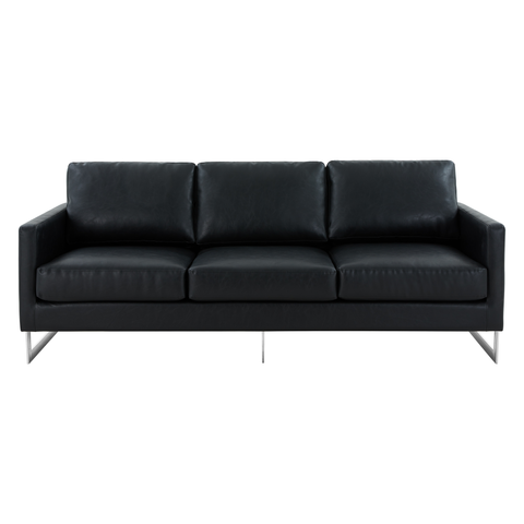 Lincoln 3-Seater Sofa Upholstered in Velvet/Leather with Black/Silver/Gold Steel Base