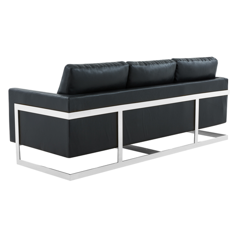 Lincoln 3-Seater Sofa Upholstered in Velvet/Leather with Black/Silver/Gold Steel Base