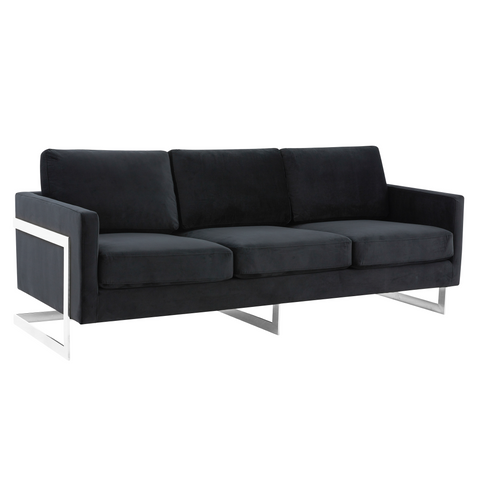 Lincoln 3-Seater Sofa Upholstered in Velvet/Leather with Black/Silver/Gold Steel Base
