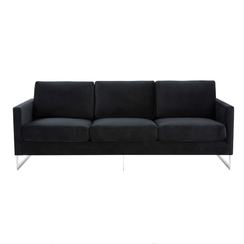 Lincoln 3-Seater Sofa Upholstered in Velvet/Leather with Black/Silver/Gold Steel Base