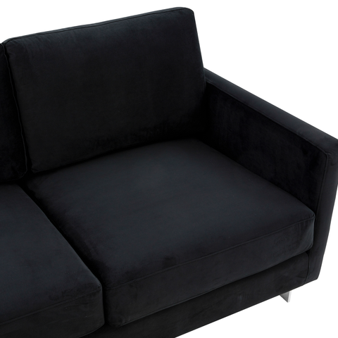 Lincoln 3-Seater Sofa Upholstered in Velvet/Leather with Black/Silver/Gold Steel Base