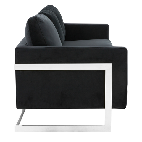 Lincoln 3-Seater Sofa Upholstered in Velvet/Leather with Black/Silver/Gold Steel Base