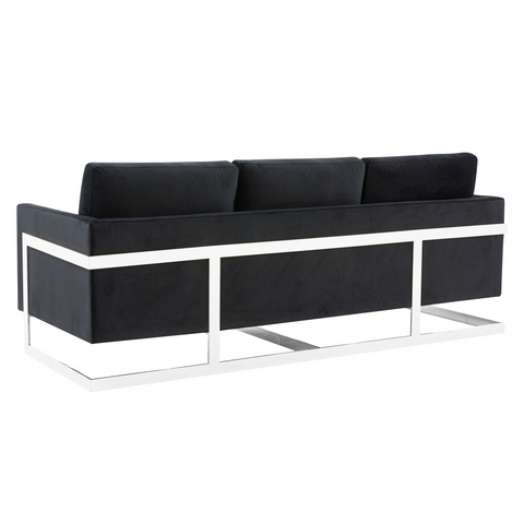 Lincoln 3-Seater Sofa Upholstered in Velvet/Leather with Black/Silver/Gold Steel Base